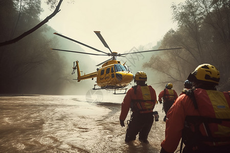 飞机救援洪水期间的救援和疏散工作背景