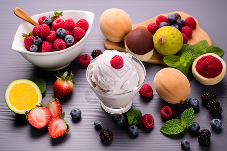 巧克力冰沙水果和甜点食品背景