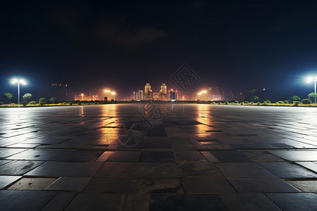 夜间的城市广场背景图片