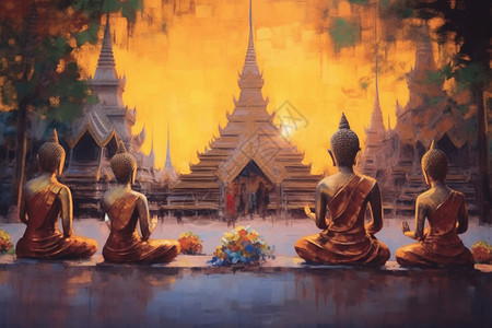 尼泊尔蓝毗尼佛教寺庙泰国文化插画