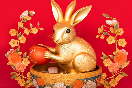 喜庆的兔子雕塑背景图片