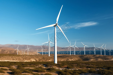 荒野安装的风力涡轮机高清图片