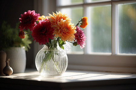 放窗台上的鲜花背景图片