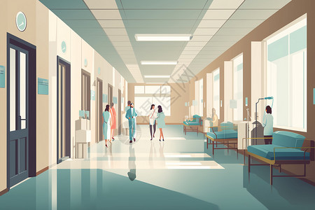 医院走廊的平面插画图片