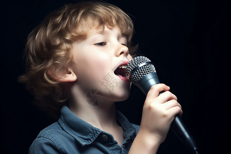 唱歌的可爱儿童小男孩高清图片素材