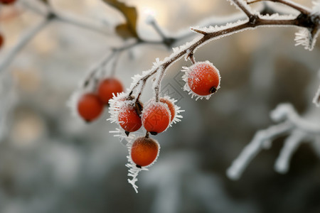 结霜了的树枝和果子图片