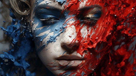 粘的被颜料掩盖的女性脸庞设计图片