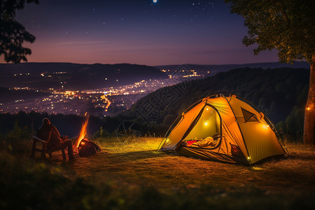 夜幕下的露营帐篷图片