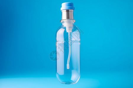 蓝色背景上的透明瓶子图片