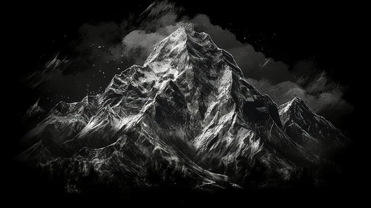 黑白背景的雪山山脉图片