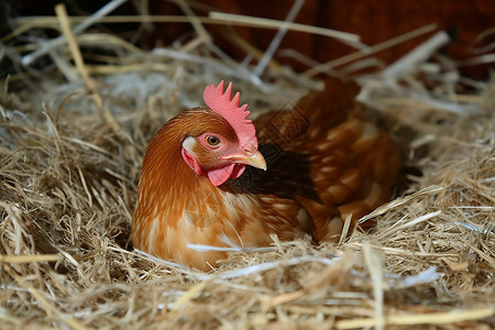 母鸡孵小鸡窝在鸡窝里的母鸡背景