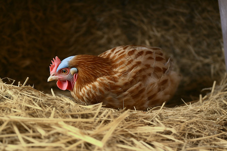 母鸡孵小鸡鸡窝中的母鸡背景