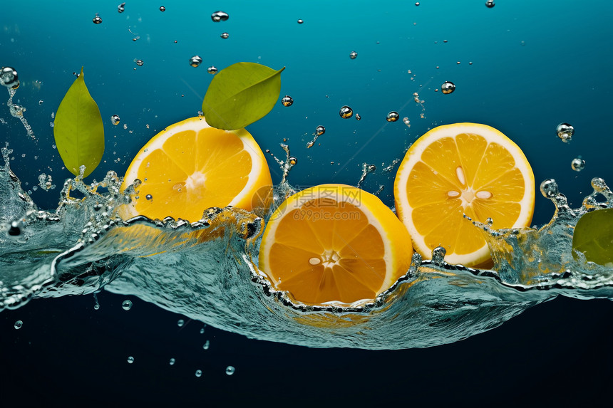 落入水里的新鲜柠檬图片
