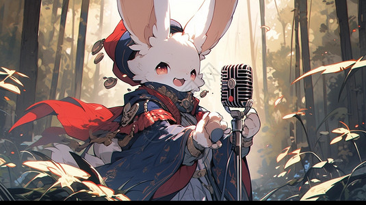 在森林里唱歌的兔子背景图片