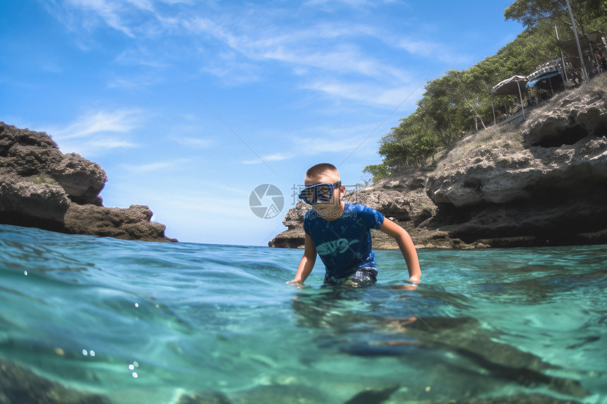 海滩游泳的儿童图片