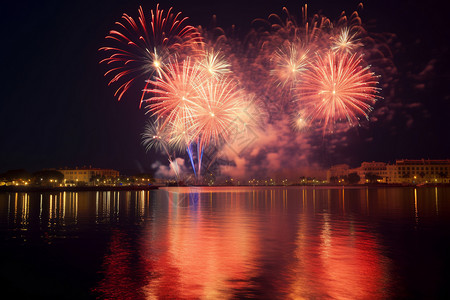 海烟花放烟花庆祝节日背景