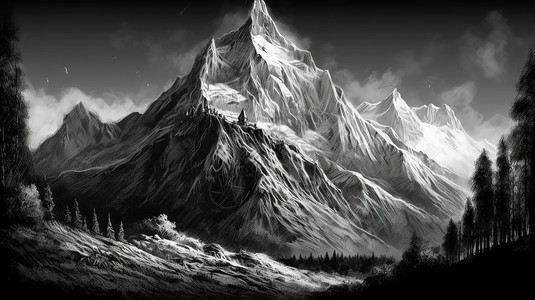黑白背景的雪山山脉图片