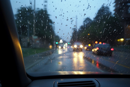 婚礼主视觉下雨时驾驶的汽车视觉背景