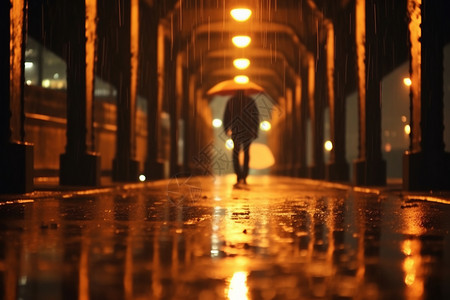 雨中独自打伞行走的男子图片