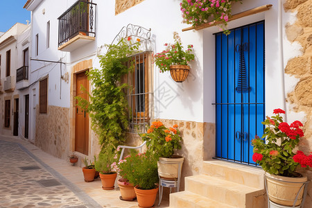 整洁的街道地中海村庄的建筑风格背景