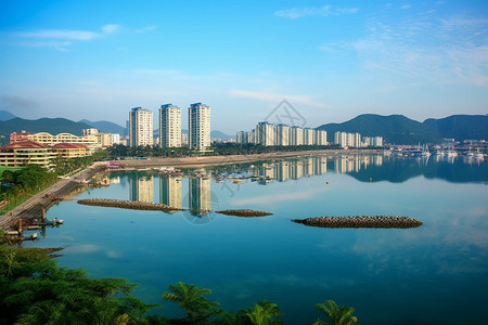 水边的繁华都市高清图片