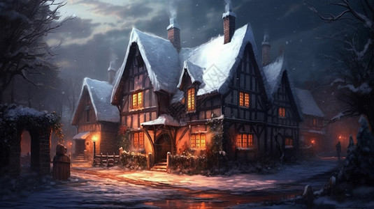 圣诞节雪景下的房子背景图片