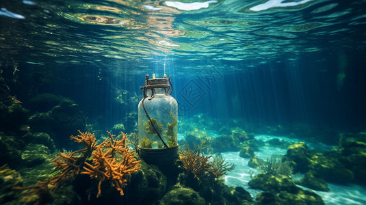 海底的玻璃瓶图片