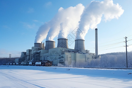 冬季雪景中的城市发电厂图片