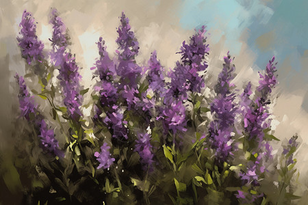 紫色野花的油画插图图片
