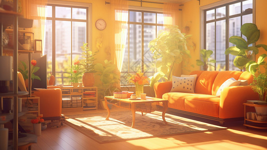 阳光明媚的客厅背景图片