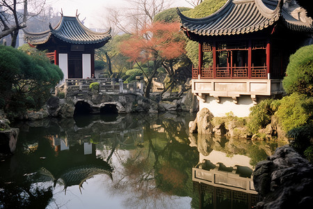 中国清代园林背景图片