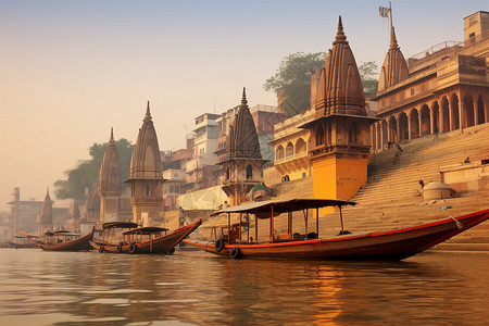 恒河猴日出时分的印度恒河背景