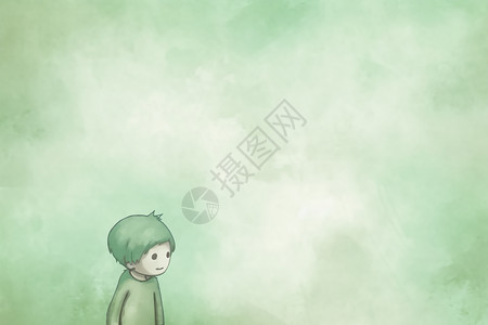 染色头发绿色背景下的小男孩插画