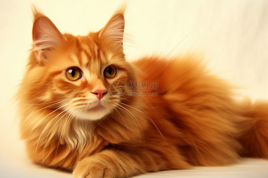 长毛的橘色宠物猫图片