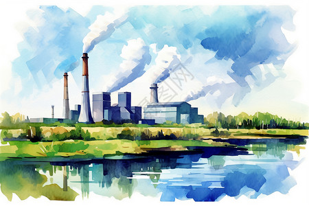 排污管道工业发电工厂插图插画