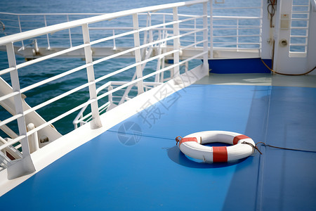 防溺水安全系在甲板上的救生圈背景