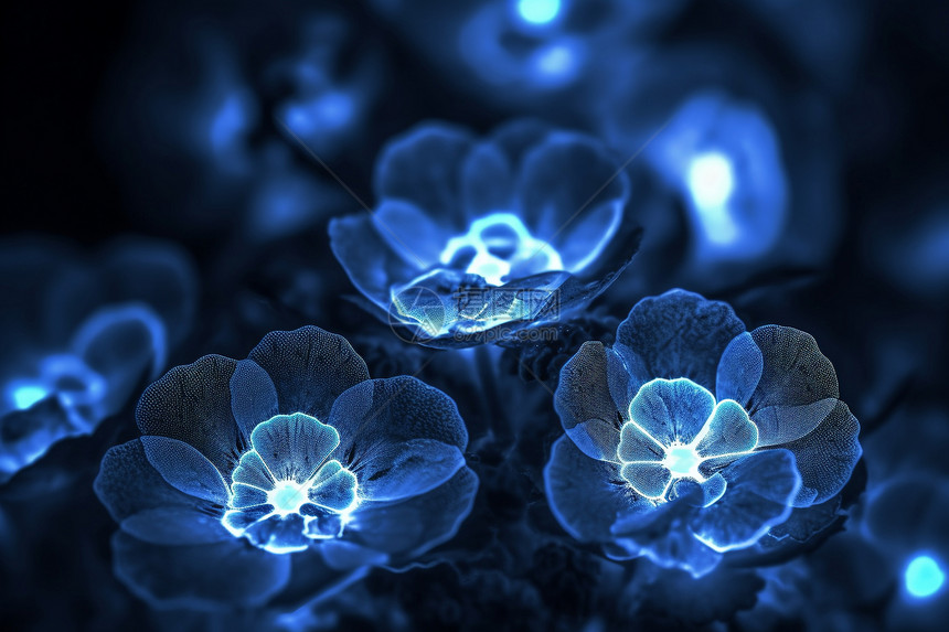 抽象发光的蓝色花朵图片