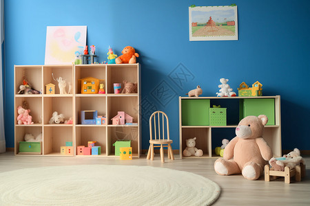 现代卧室场景的玩具区背景图片