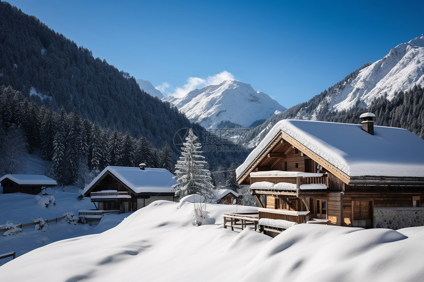 质朴雪地小木屋图片