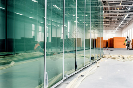 安装玻璃工人未建成的大楼安装玻璃背景