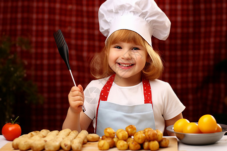 吃饼干的女孩可爱女孩学做饭背景
