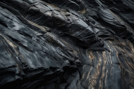 贯穿岩石面的黑色煤层的特写背景图片