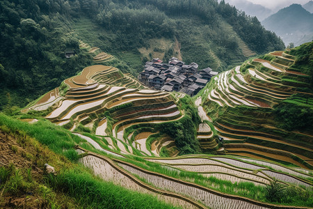 夏季梯田的美丽景观图片