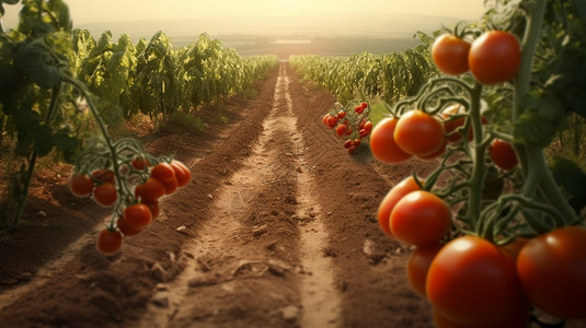 番茄地里新鲜的番茄种植高清图片素材