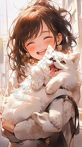 女孩抱着宠物猫背景图片