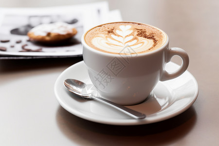 咖啡杯点赞图案著名的卡布奇诺咖啡背景