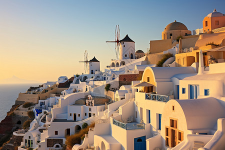 希腊爱琴海的小白房图片