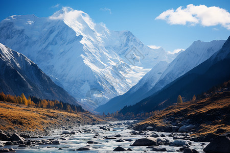 冬天高原的雪山山脉景观图片