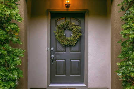 圣诞节植物门口吊着的花环背景