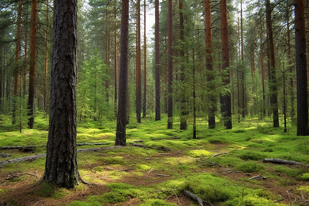 森林里的树木苔藓高清图片素材